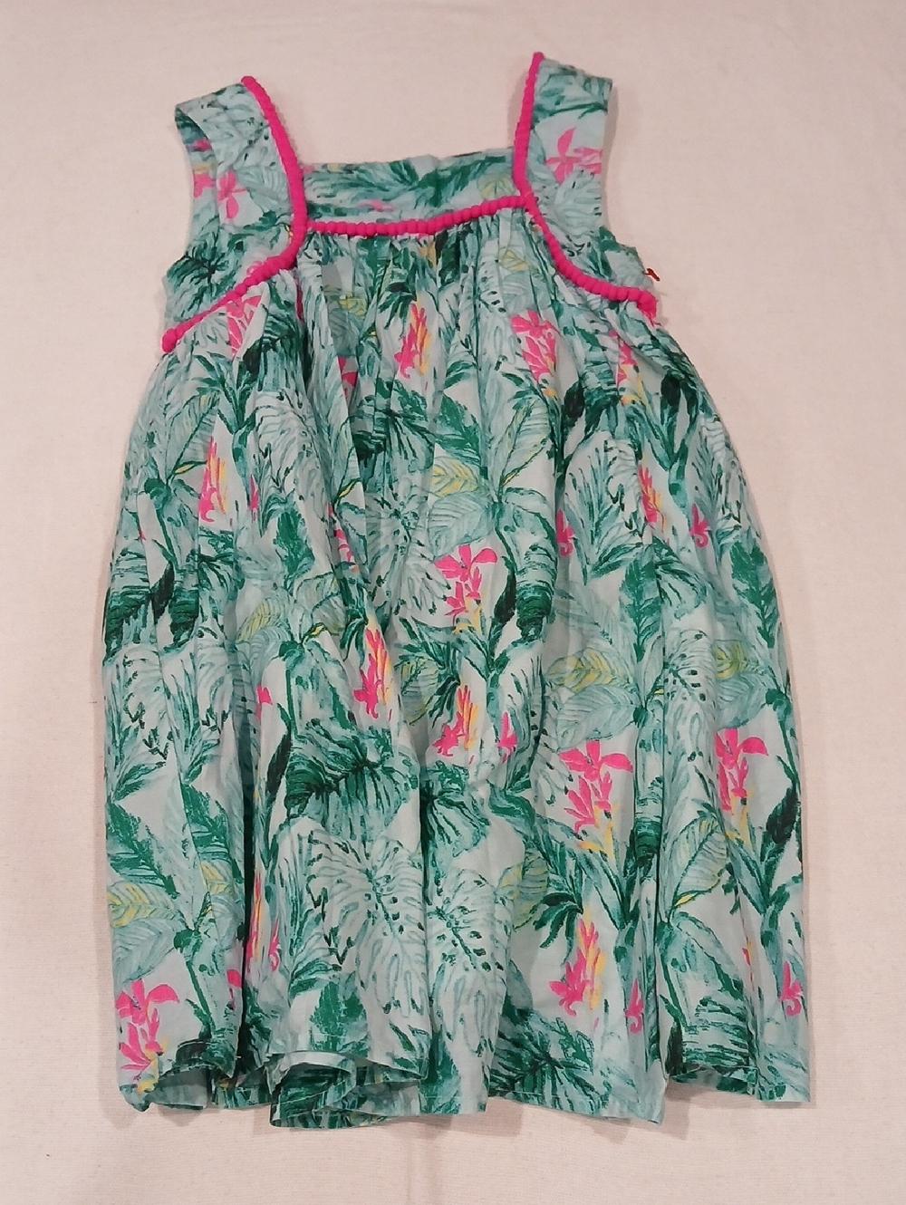 Tommy Bahama Green Tropical Print Sundress with Pink Trim